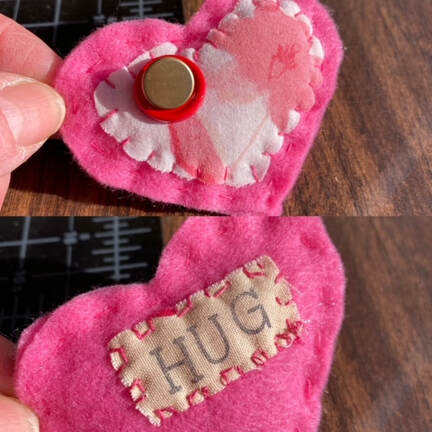 pink heart shaped felt sewn