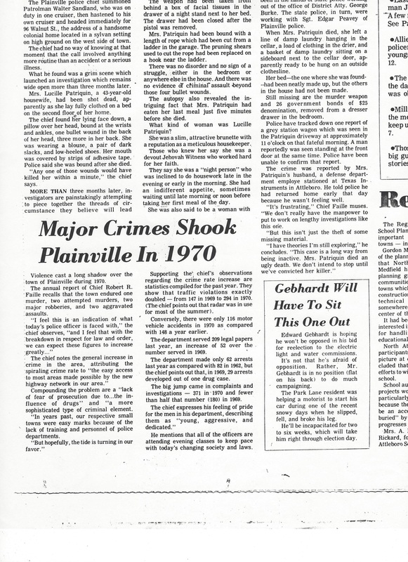 Article: major crimes shook Plainville in 1970
