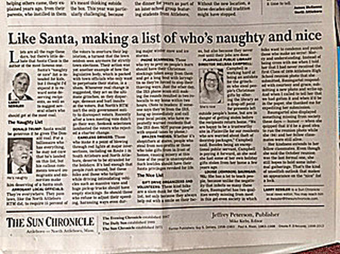 Sun chronicle article: making a list of who's naughty and nice